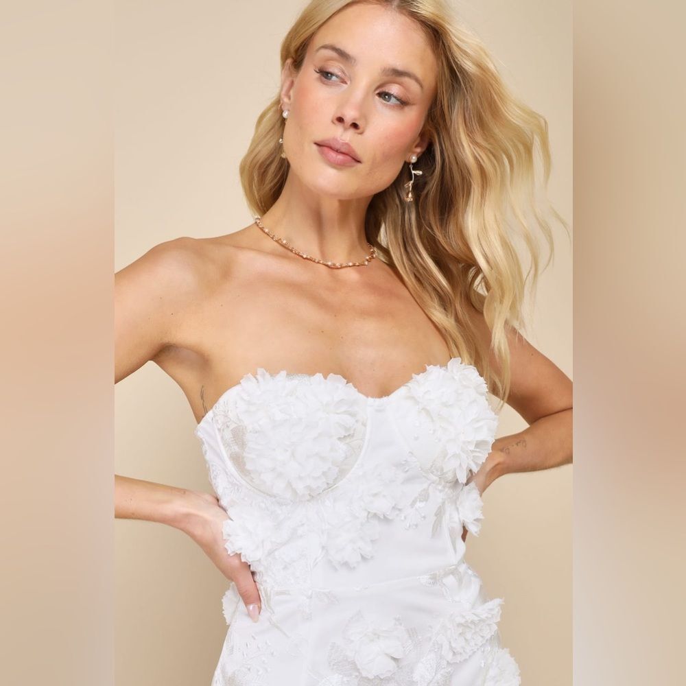 Lulus Blossoming Drama Ivory 3D Floral Strapless Bustier Mini Dress - Picture 4 of 8